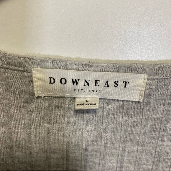DOWNEAST Light Gray Ribbed Knit Long Sleeve V-Neck Top Women’s Large - Picture 5 of 7